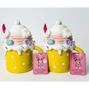 Bunny and Bean Cupcake Ice Cream in Coffee Mug Table Decor, Yellow Pink Pastel‎